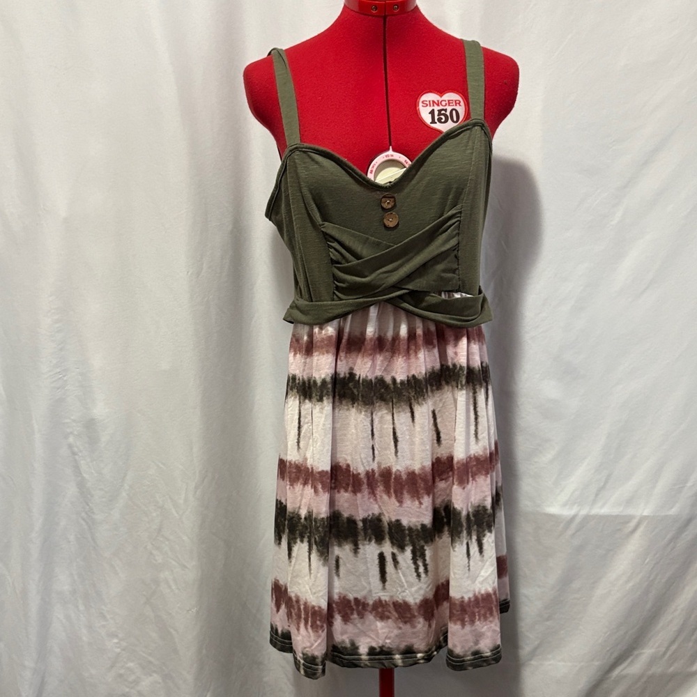 Olive Green Multicolor Tie Dye Mini Dress LL80